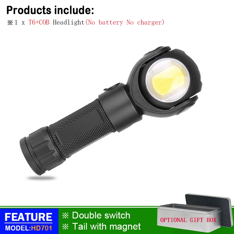cob flashlight A Перезаряжаемый фонарик красный белый 360 градусов xml t6 факел фонарик с магнитом usb Фара Фонарь 18650 или 26650 - Испускаемый цвет: cob flashlight A