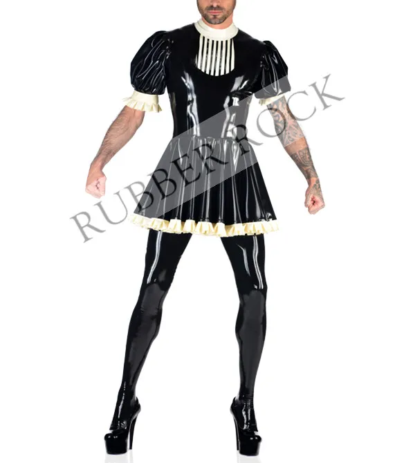 Латексная резиновая одежда для горничной мужское платье с Apon и латексные