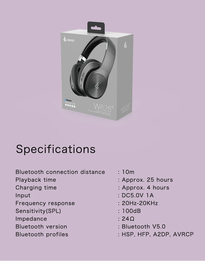 Edifier W828NB queen бутики с головным креплением и шумоподавлением Bluetooth гарнитура стерео Bluetooth наушники
