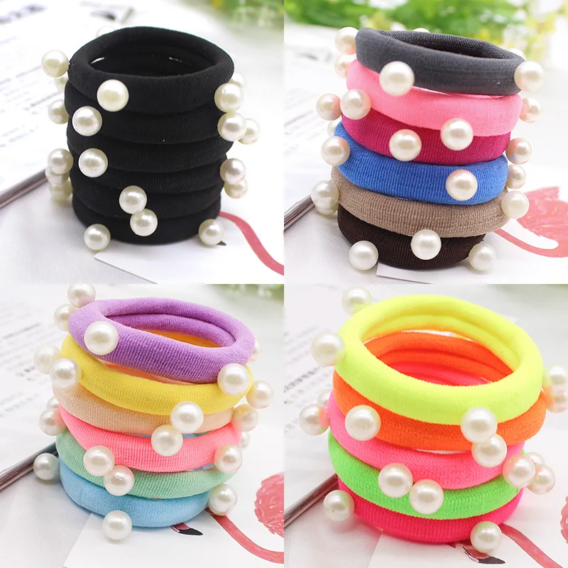 Ed Hair Holders High Quality Pearl Rubber Bands Hair Elastics Accessories Girl Women Tie Gum