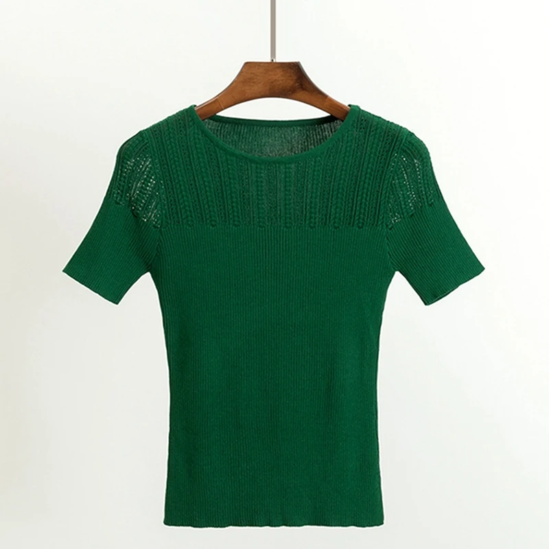 ONLYSVTER Knitted Summer T shirt Women Hollow Out Short Sleeves Top High Elasticity Fashion Female Tshirt | Женская одежда