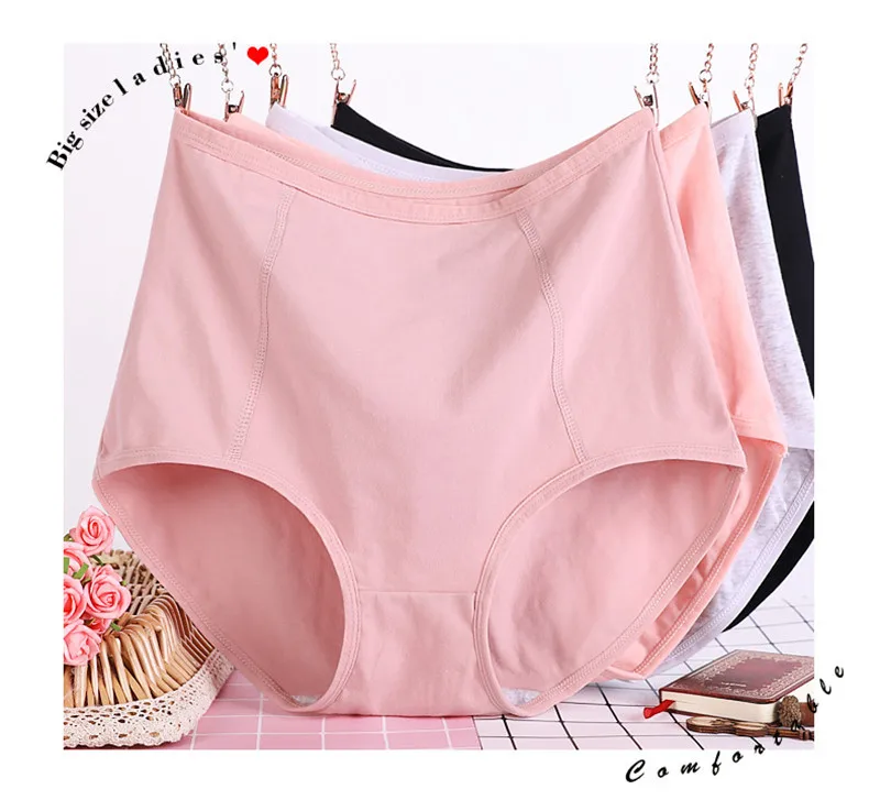 3 шт./лот, большие размеры, XL-6XL, сексуальные, высокая талия, женские хлопковые Однотонные трусы, трусы-плавки из дышащей ткани, нижнее белье, трусики