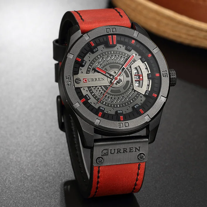 Black Red CURREN 8301 Роскошные Брендовые мужские военные спортивные часы Мужские Аналоговые кварцевые часы с датой мужские повседневные кожаные Наручные часы Прямая поставка - Цвет: Black Red