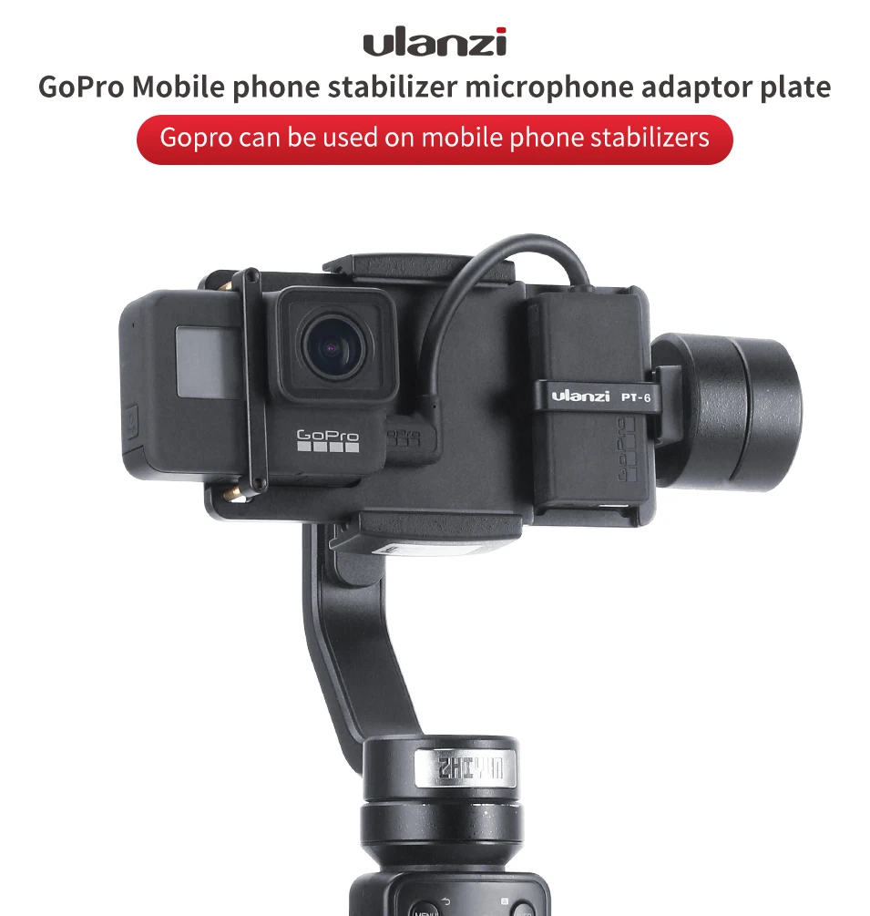 Ulanzi PT-6 Gopro Vlog пластина с микрофоном адаптер для 3 оси Gimbal Moza Mini S Smooth 4 Vimble 2 Vlogging металлический чехол для Gopro 7 6