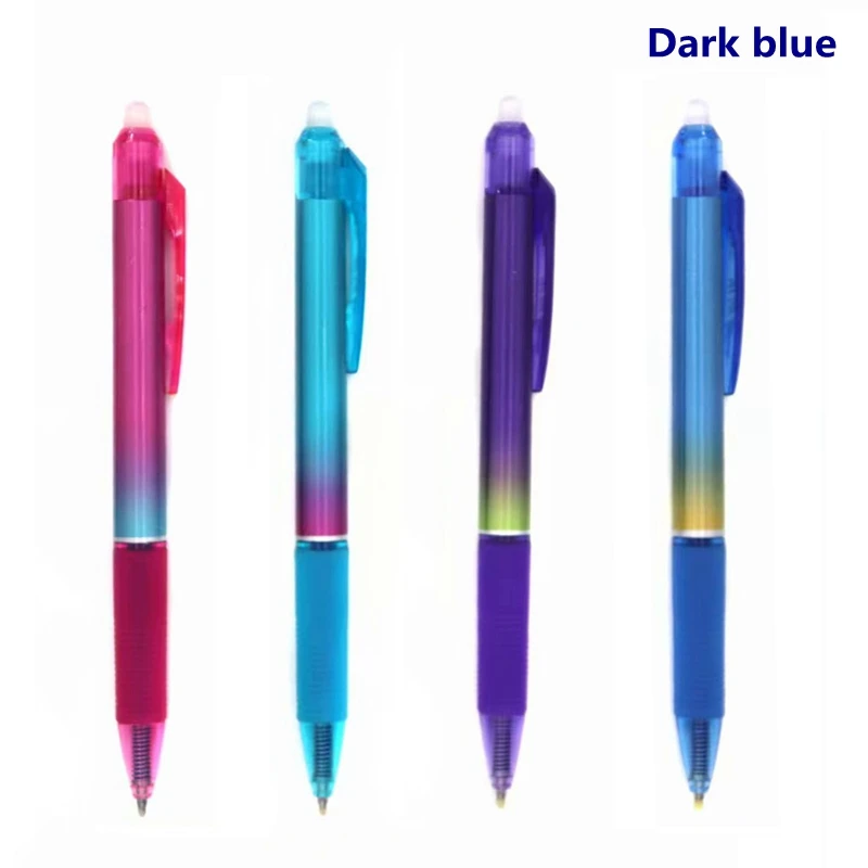 4Pcs Dark blue pen 4 шт./компл. Радуга цветная стираемая ручка Пресс 0,5 мм синий/черные чернила стираемая ручка для школы и офиса письменные принадлежности Канцтовары - Color: 4Pcs Dark blue pen