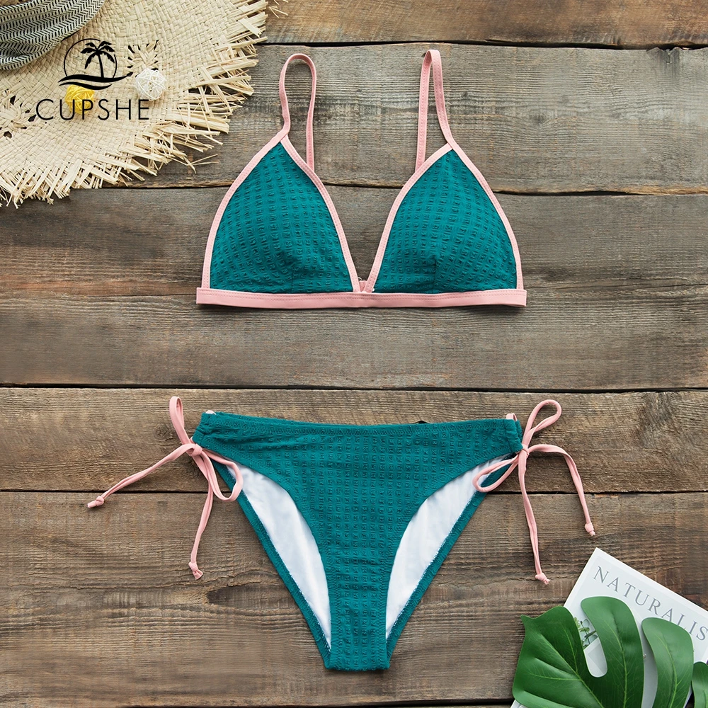 CUPSHE бирюзовый и розовый купальник с треугольным лифом из двух частей для женщин