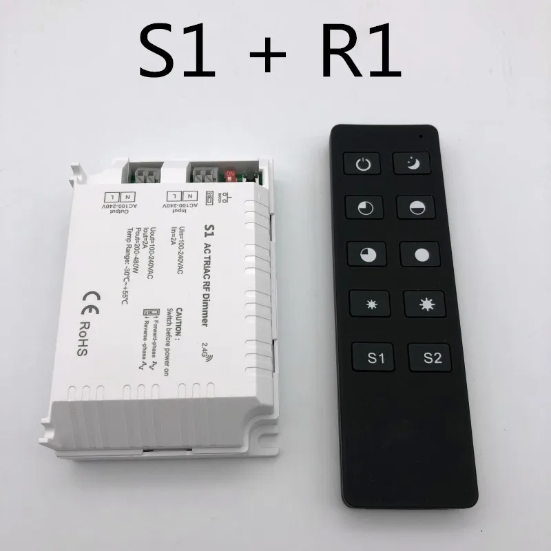 S1 with R1 black ТРИАК РЧ диммер AC100-240v диммер фазовая резка РЧ диммер с функцией push-dim, 1 канал 2А Выход S1 RT6 РЧ контроллер - Цвет: S1 with R1 black