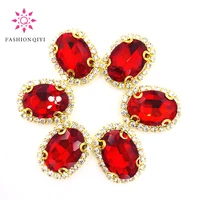 10pcspack red oval shape glass sew on rhinestones 10x14mm13x18mm18x25mm gold bottom crystal buckle diy jewelry accessories