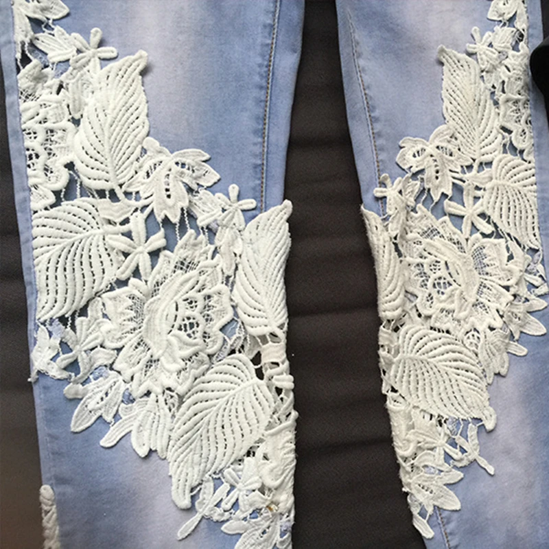 

Fashion Embroidery jeans woman Pencil Pants high waist Hollow Out jeans for women denim jean pants skinny jeans woman pantalon