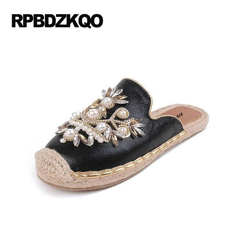 жемчужный женщин надевать черный мулы плоские повседневная эспадрильи горный