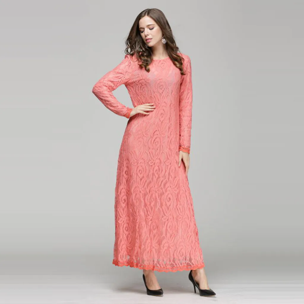 Женское мусульманское платье с жемчугом Abaya свободное однотонное большого