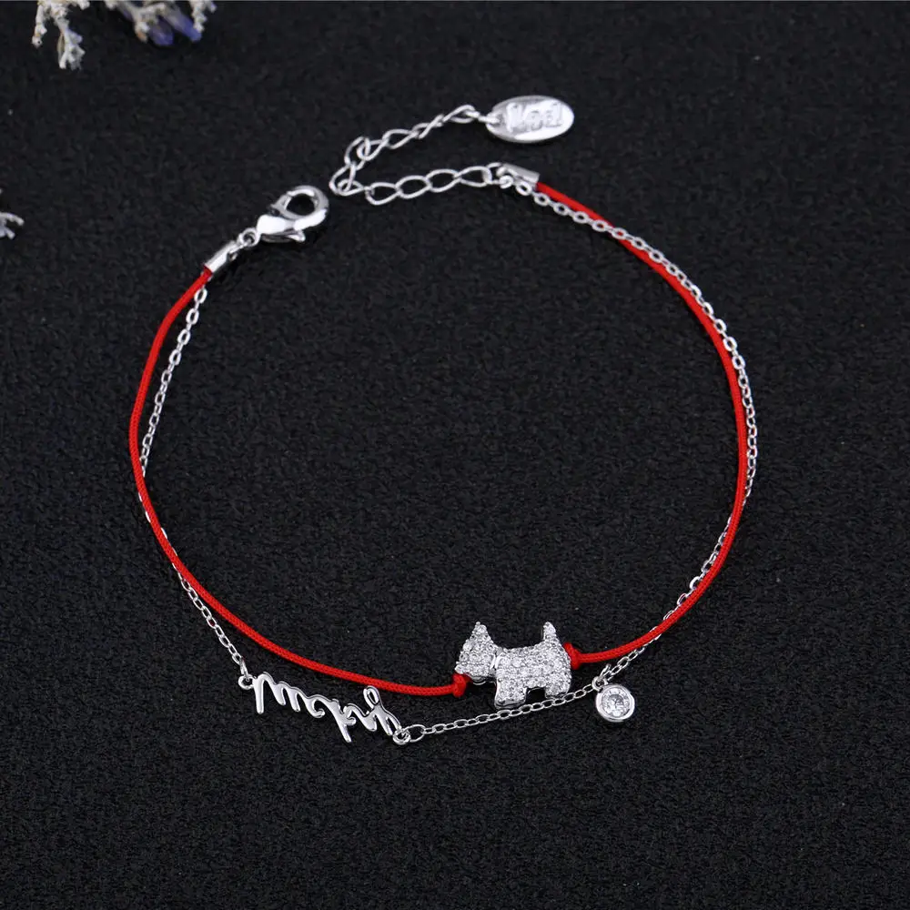 Платиновое покрытие MIGGA двухслойный циркониевый камень cz Lucky Dog модный браслет розовое/белое золото Цвет Красный веревочный браслет - Окраска металла: Платиновое покрытие