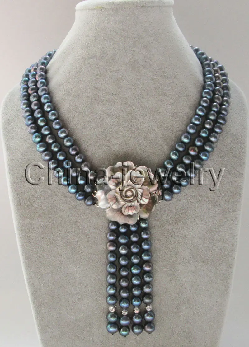 Ожерелье из пресноводного жемчуга с подвеской 4 дюйма колье черным круглым