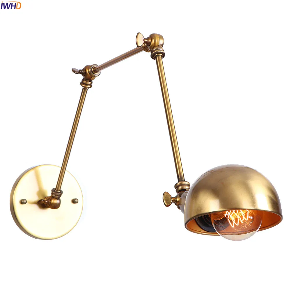 

IWHD Adjustable Swing Long Arm Wall Light Fixtures Bedroom Mirror Stair Loft Style Gold Wall Lamp Sconce Wandlamp Lampara Pared