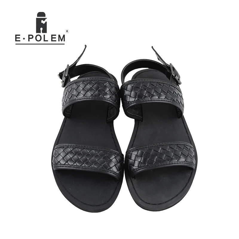 Мужские сандалии ручной работы черные плетеные дышащие римские модные