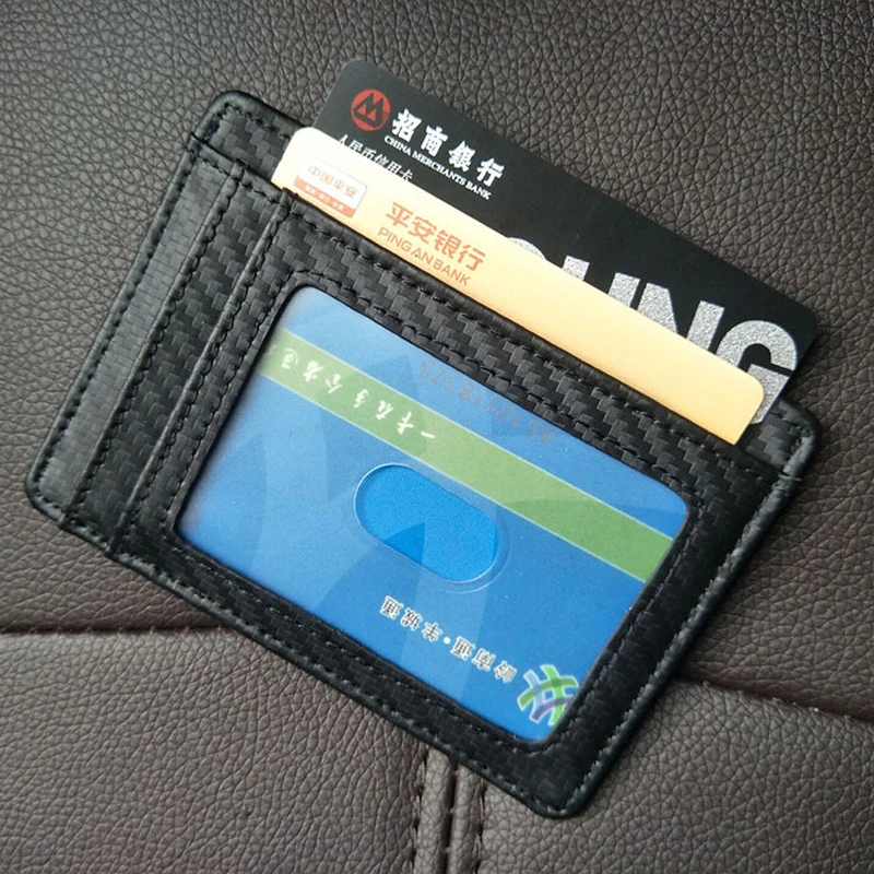 Мужской кошелек из натуральной кожи, RFID Блокировка, минималистичный тонкий кошелек, передний карман, карбоновый узор, тонкий держатель для кредитных карт, кошелек