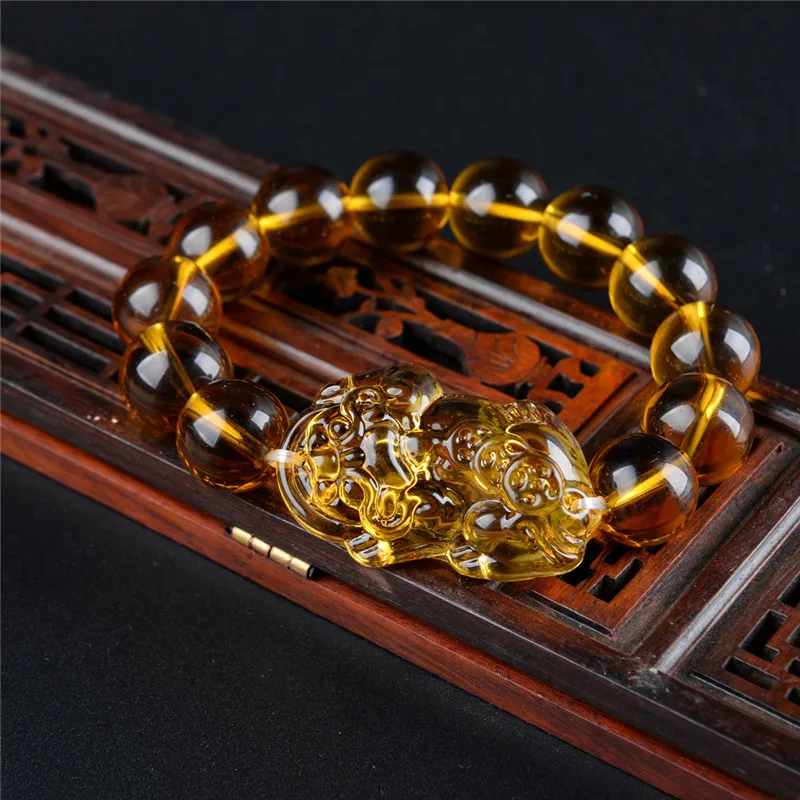 

Wholesale price Fashion Feng Shui Yellow Pi Yao Pi Xiu Bracelet Bead for Wealth Luck 3 Sizes Drop shipping