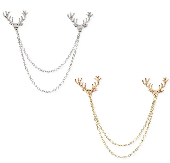 Модная брошь на воротник из сплава с цепочкой в виде животного удачи оленя