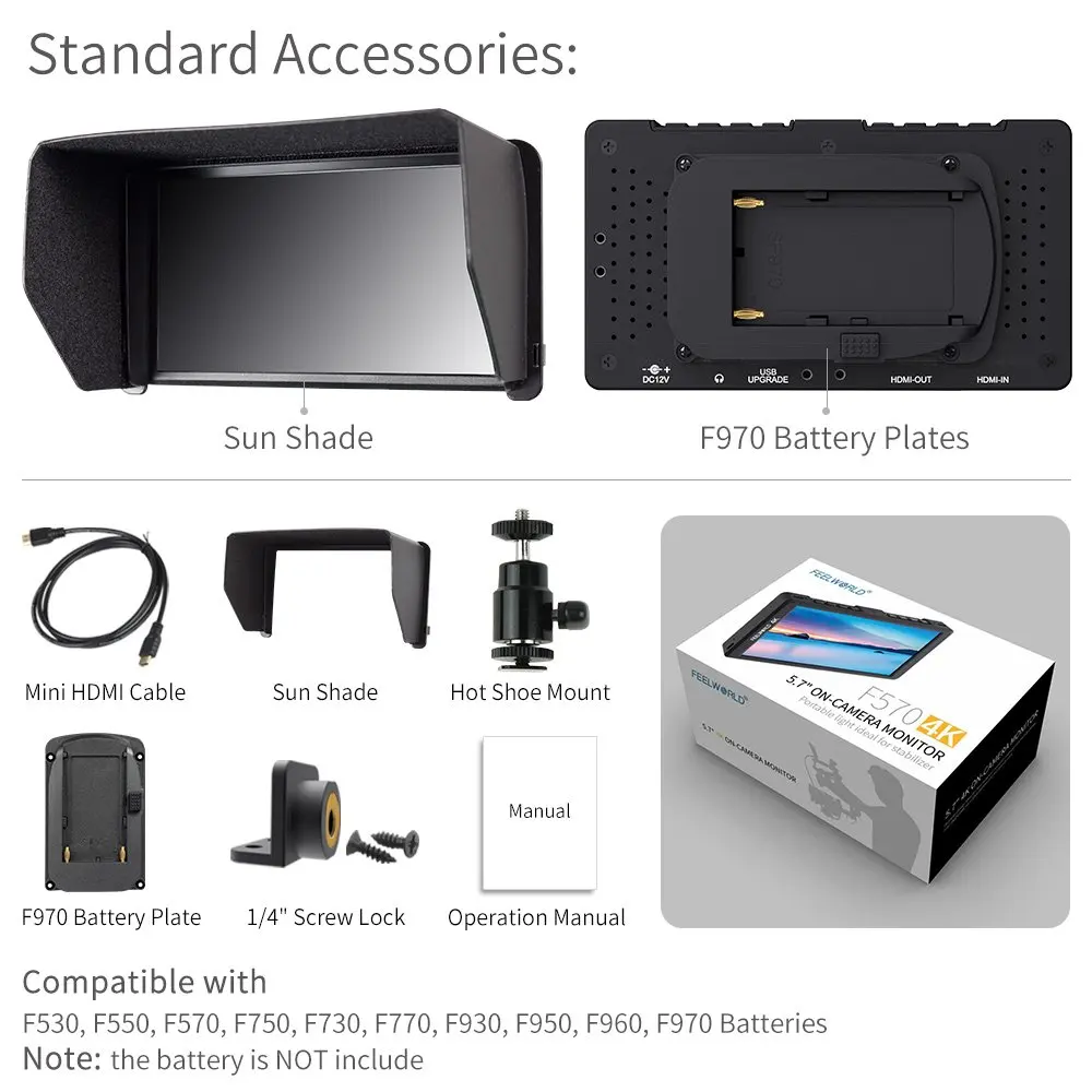 FEELWORLD F570 5 7 дюйма 4K монитор на камере с HDMI входом/выходом IPS Full HD 1920x1080 | Электроника