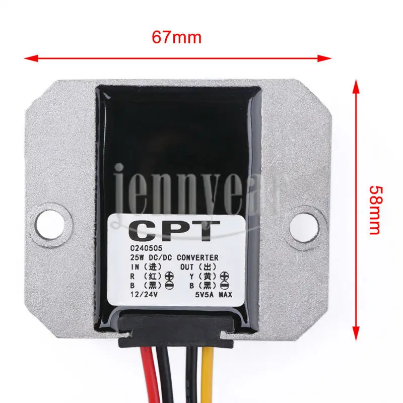 Водонепроницаемый автомобиля электропитание DC 12 В / 24 ( 9 - 35 ) до 5 5A 25 Вт понижающий
