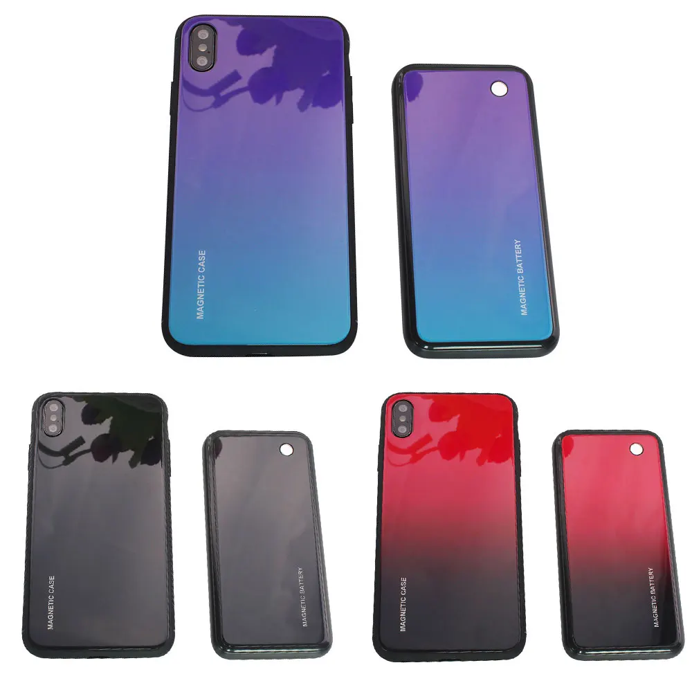 Градиентный стеклянный чехол для iPhone 8 XR XS MAX, беспроводное зарядное устройство, чехол для зарядного устройства, чехол для iPhone 8 Plus, Магнитный чехол с внешним аккумулятором