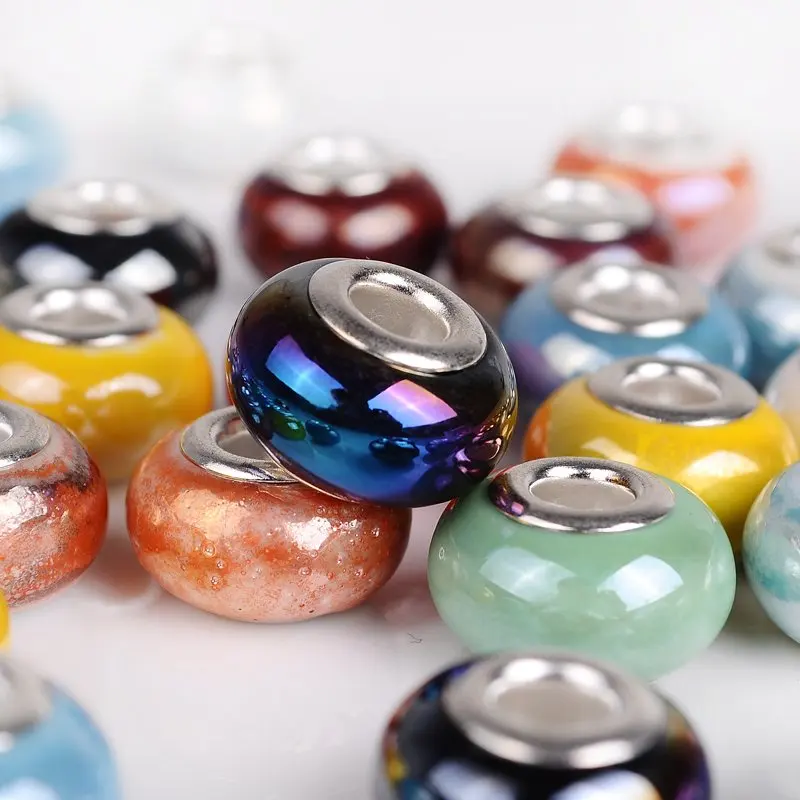 Бусины-шармы круглые из серебра пряжка с покрытием пробы большим отверстием 50 шт.