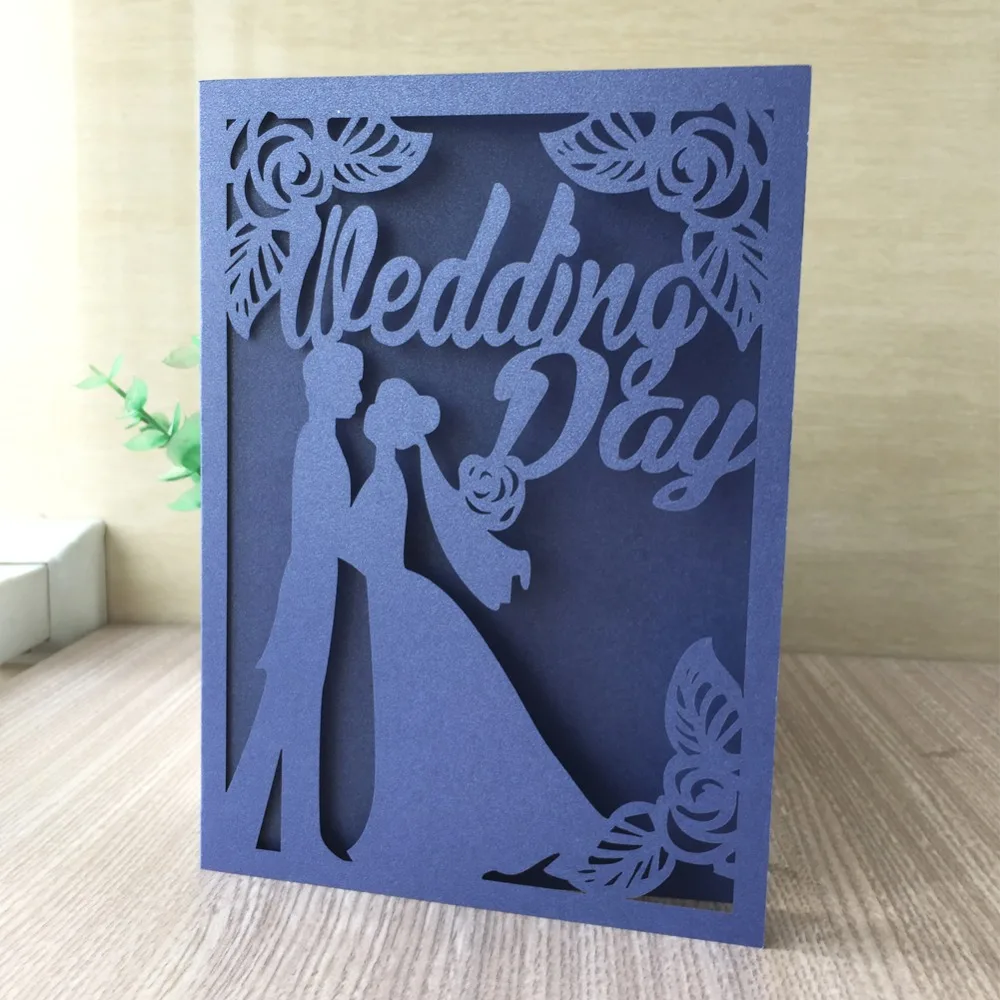 

35Pcs/Lot Unique Romantic Blue Lovers Wedding Invitation Card For Marriage Engagement Blessing Greeting Anniversary