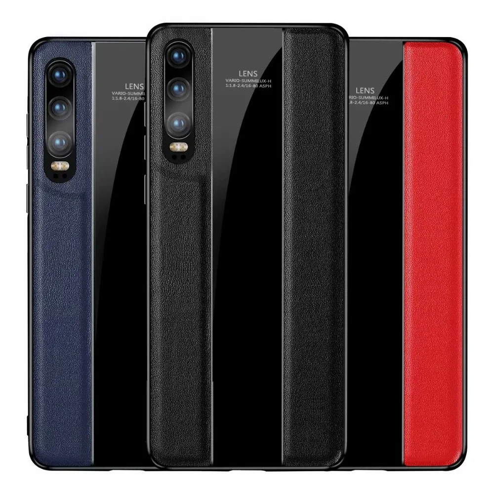 CBLGSXBABY tempered glass plus leather cowhide phone case For Huawei P30 TPU frame P20 Pro Mate 20 mate10 |