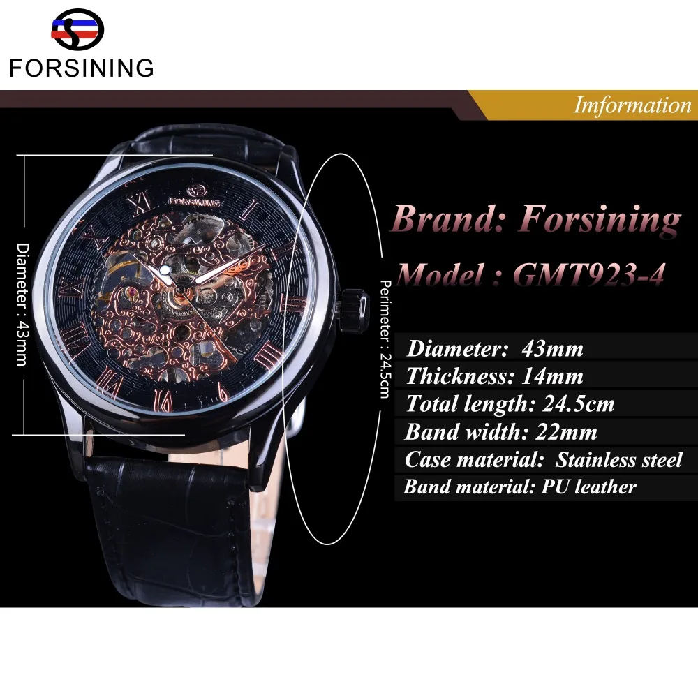 Часы наручные Forsining Мужские механические классические ретро часы скелетоны с