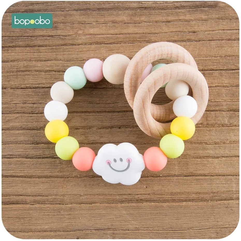 Candy Color Rattle Bopoobo 1 шт. музыкальная силиконовая детская Радужная погремушка 15 мм BPA бесплатно силиконовый держатель бусин для соски силиконовый грызун детский Прорезыватель - Цвет: Candy Color Rattle
