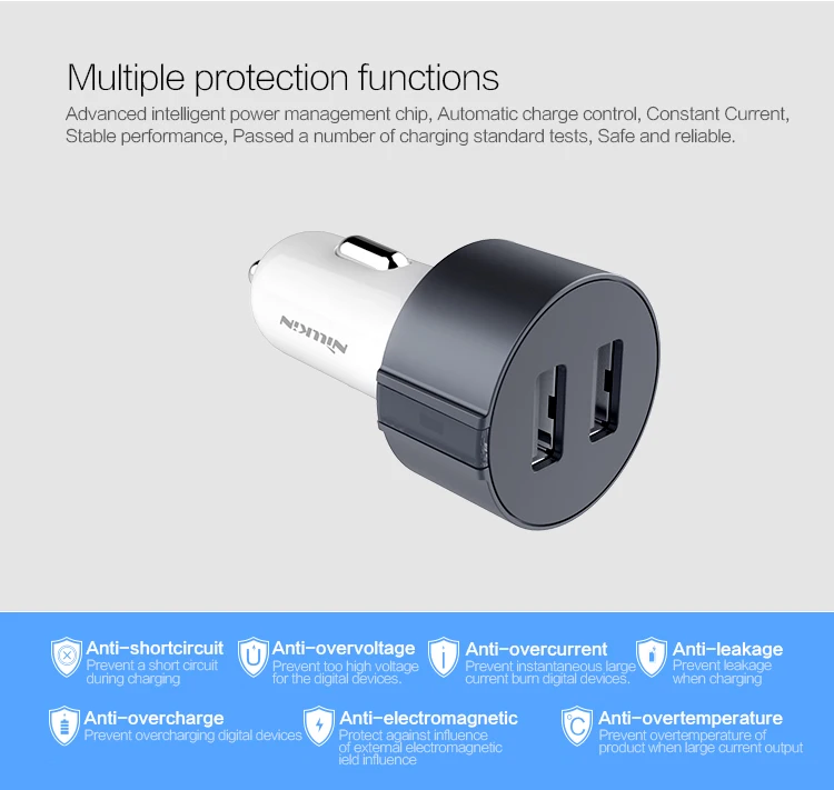 Автомобильное зарядное устройство Nillkin Vigor универсальное с двумя портами USB 5 В 3 4