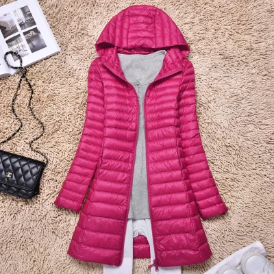 rose red Sanishroly S-6XL, Женская куртка с капюшоном, средней длины, ультра-светильник, пуховик, парка для девушек, белый утиный пух, верхняя одежда размера плюс, SE299 - Цвет: rose red