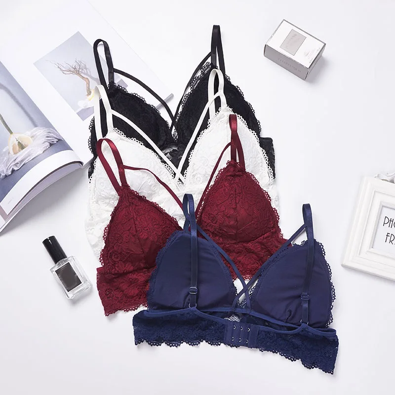 Женский кружевной бюстгальтер без косточек бесшовный тонкий с треугольными