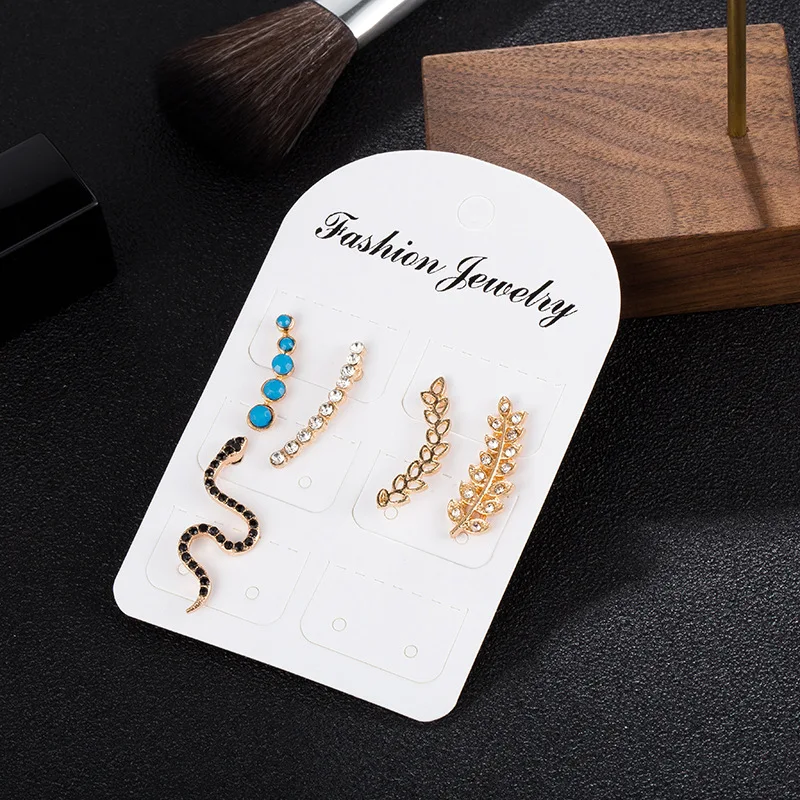 5 шт./компл. Boho Синий Черный Белый Кристалл Камень Лист змея Комплект сережек для