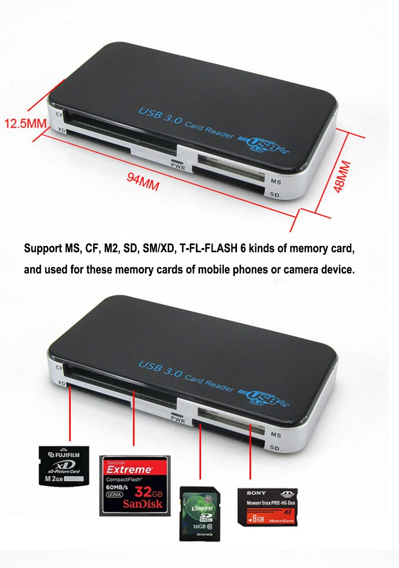 Baolyda Micro USB кард-ридер 3,0 SD/TF кардридер USB 3,0 все в одном SD/Micro SD/TF/CF/MS компактная флеш-карта