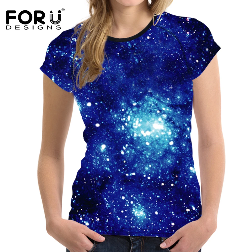 Модные женские футболки FORUDESIGNS с 3D галактикой летние коротким рукавом топ тонкая