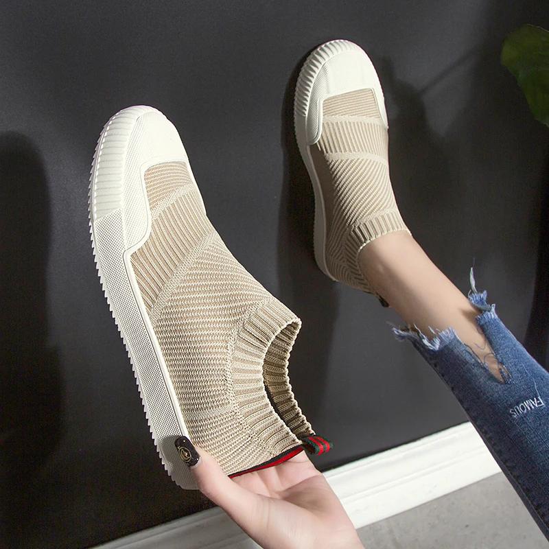 Повседневные женские кроссовки эластичные носки плетеные туфли Прогулочные