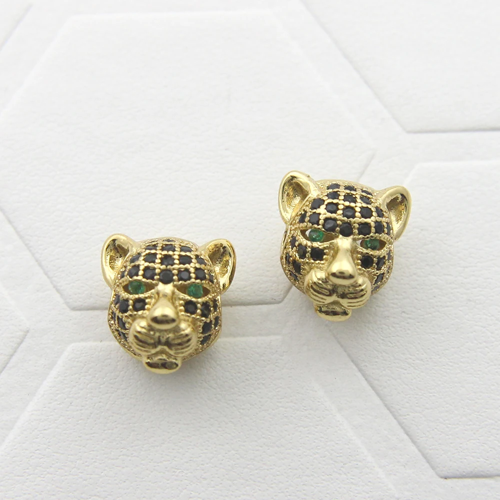 

Micro Pave Black Zirconia Leopard Head Spacer Charm Copper Beaded Bracelets Jewelry Accessories DIY Metal Beads