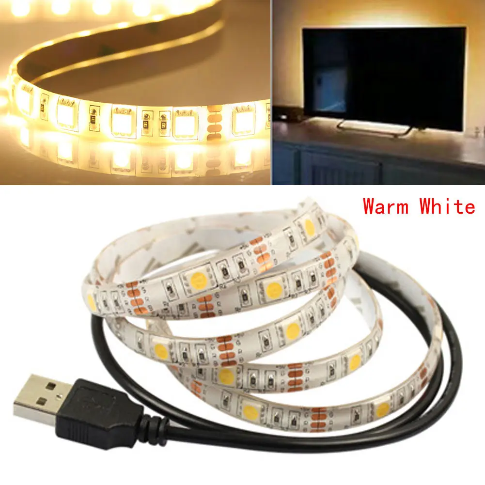50 см/1 м Светодиодные ленты света DC 5 V смещения лампа Flexble SMD5050 USB Мощность HD ТВ