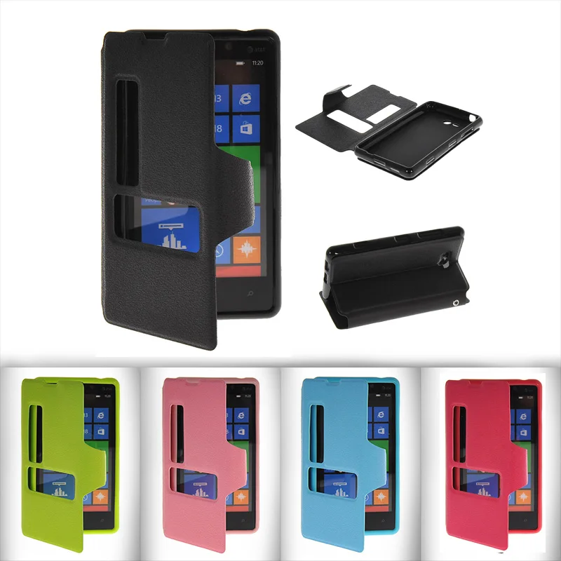 Откидной Чехол из искусственной кожи с двумя окнами для Nokia Lumia 820 чехол Microsoft