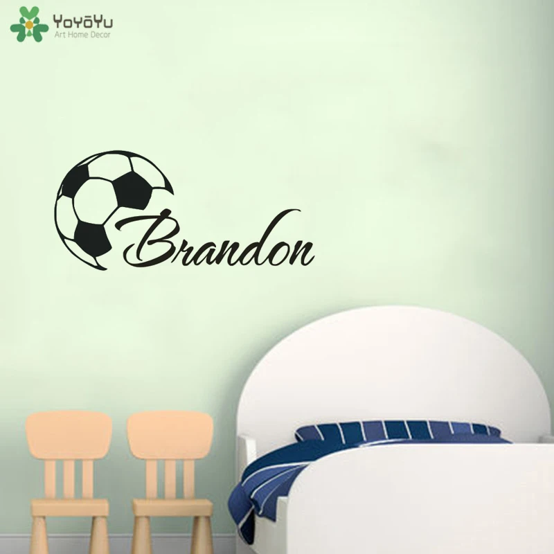 

Custom Made Cool Football Boys Name Wall Stickers Vinyl Mural For Boys Room Personality Football Poster Home Decoration QQ140