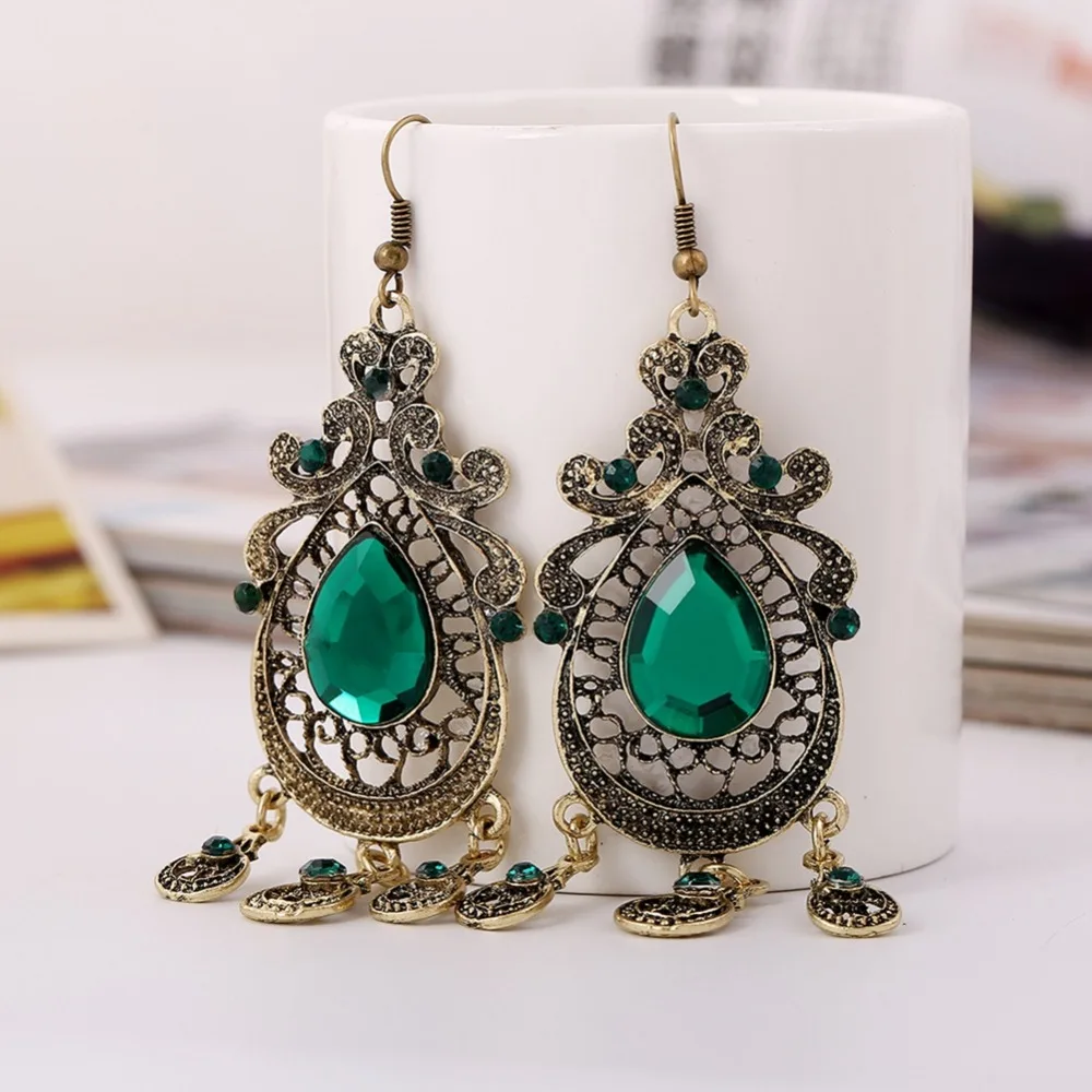 10 Пара Преувеличены Старинные Имитация Драгоценных Камней Длинными Кистями