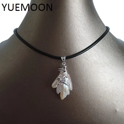 SILVER PENDANT Натуральный пресноводный жемчуг кулон ожерелье, натуральная кожа цепь-30-40 мм БАРОККО жемчужный кулон, золото и серебро, птицы, фольга - Окраска металла: SILVER PENDANT