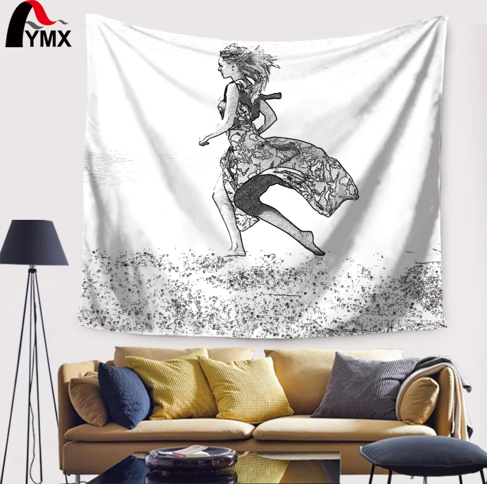 Простой белый и черный эскиз гобелен хиппи настенный Индийский Мандала гобелены