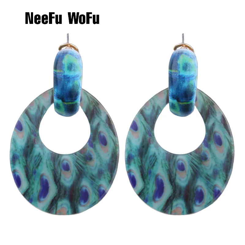 NeeFu WoFu каплевидные полимерные серьги брендовые металлические большие с принтом