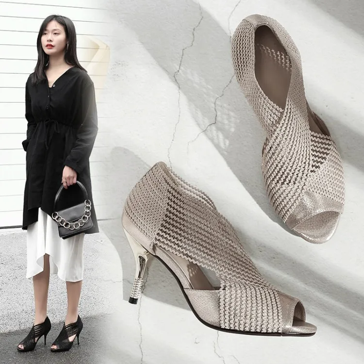 Arden Furtado Summer 2019 fashion women's shoes peep toe stilettos heels 8cm slip-on pumps sexy black online celebrity sandals | Обувь