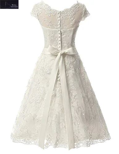 Винтажные кружевные свадебные платья длиной ниже колена реальный образец вырез