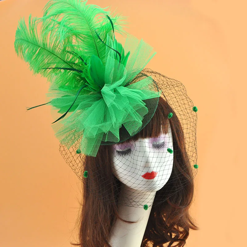 Wedding Party Hats Cover Face Veils Bridal Headwear Women's Cocktail And Fascinator Kentucky Derby Hat Long Feather | Свадьбы и