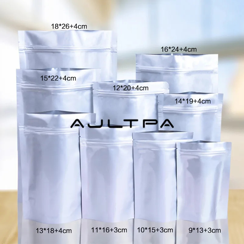 

500pcs/lot 10 Size Self standing zipper Self seal bag Aluminum foil packaging Packing food candy coffee package wholesale