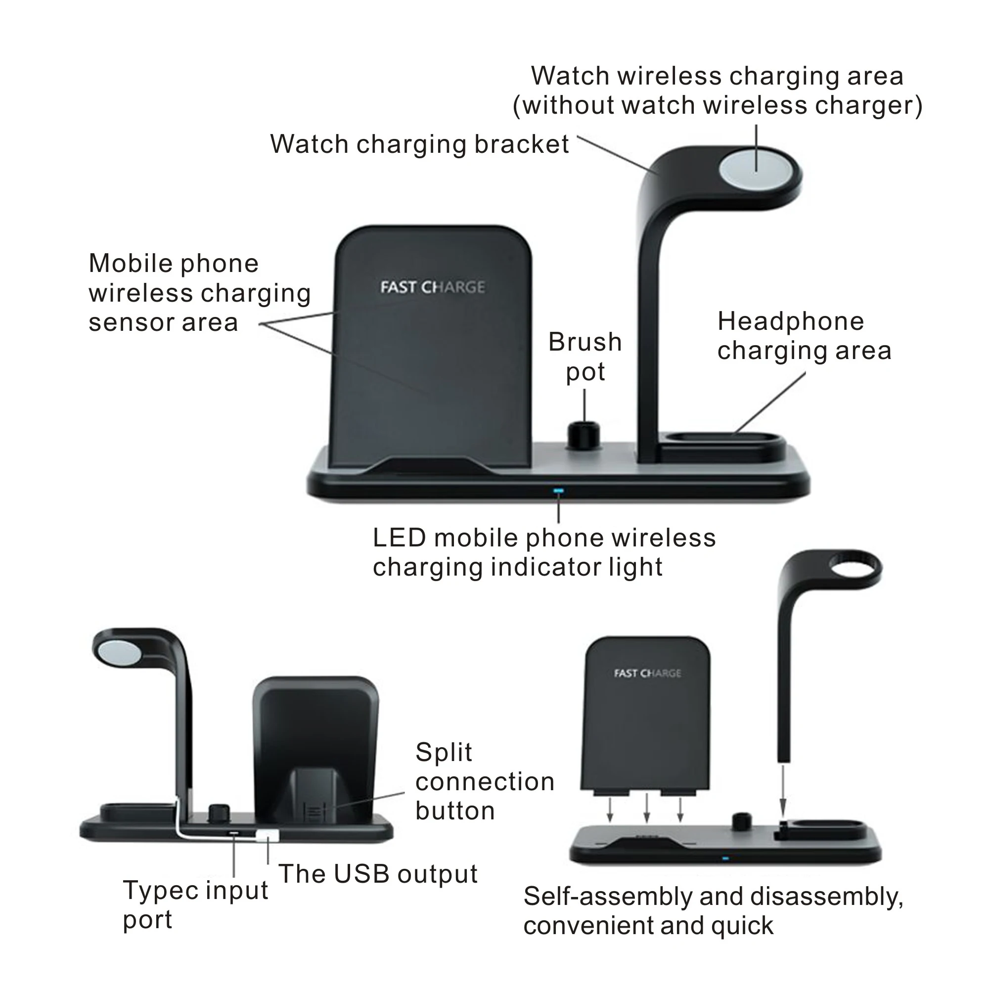 3 в 1 Быстрое беспроводное зарядное устройство для airpods мобильного телефона часы наушники Зарядка держатель для iPhone iwatch samsung huawei
